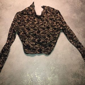 Gold and black long sleeve cropped top